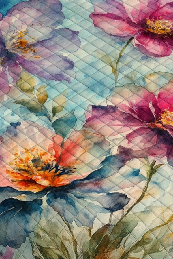 Suluboya Çiçek Desenli Çift Kişilik Pike Takımı Yatak Örtüsü Suluboya Çiçek Desenli Çift Kişilik Pike Takımı Yatak Örtüsü