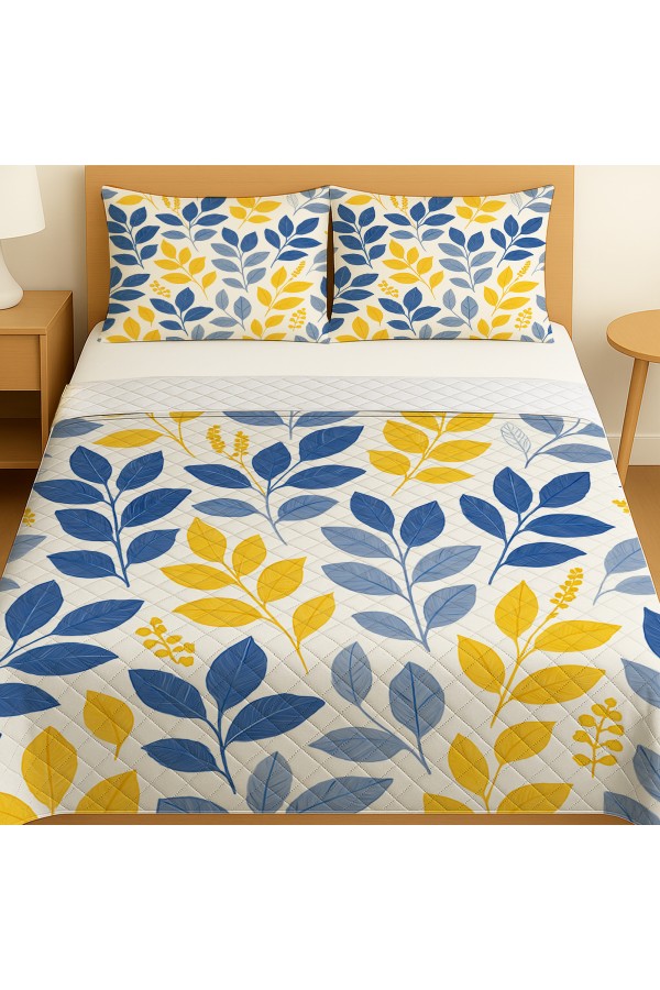 Sarı Lacivert Çiçek Desenli Çift Kişilik Pike Takımı Yatak Örtüsü Sarı Lacivert Çiçek Desenli Çift Kişilik Pike Takımı Yatak Örtüsü