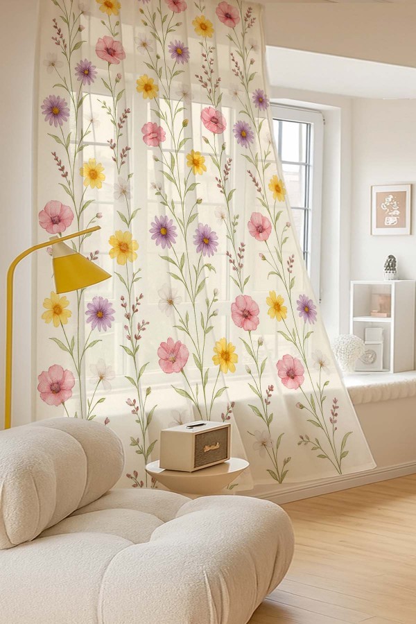 Renkli Çiçekler Desenli Dijital Baskı Fon Perde Salon Mutfak Yatak Odası 140x260cm Renkli Çiçekler Desenli Dijital Baskı Fon Perde Salon Mutfak Yatak Odası 140x260cm