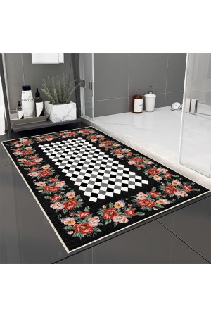 Retro Çiçekler Desenli Tekli Banyo Paspas Halısı Kaymaz Yıkanabilir Retro Çiçekler Desenli Tekli Banyo Paspas Halısı Kaymaz Yıkanabilir