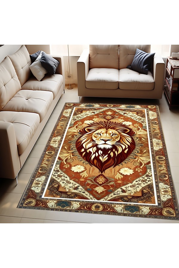 Aslan Desenli Dokuma Şönil Kilim Halı Yıkanabilir Salon Oturma Odası Mutfak Halısı