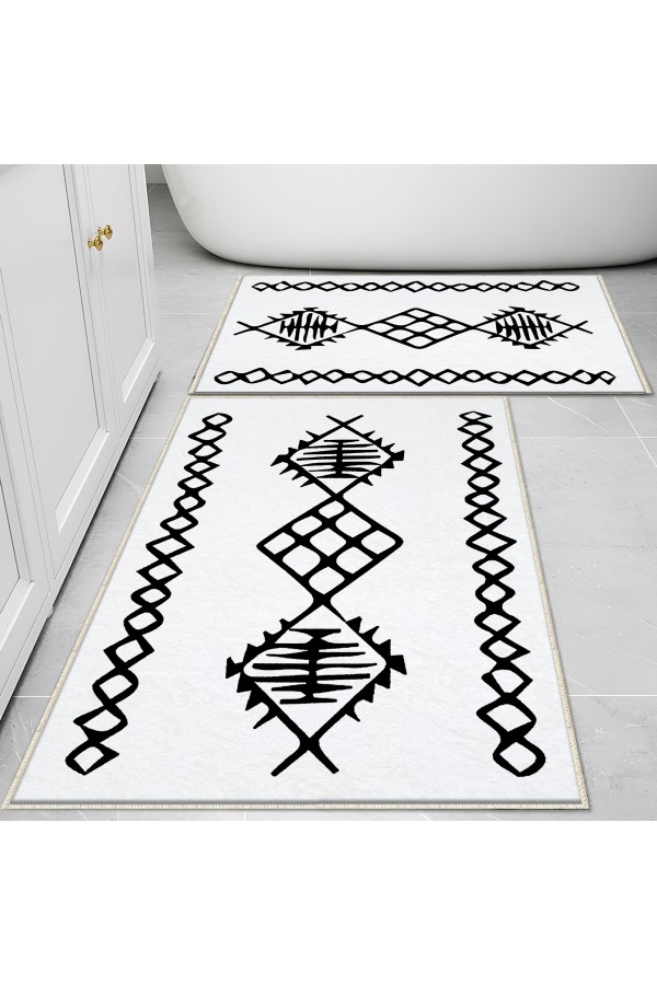 Turuncu Siyah Geometrik Desenli 2 li Klozet Takımı Banyo Paspas Halısı Kaymaz Yıkanabilir Turuncu Siyah Geometrik Desenli 2 li Klozet Takımı Banyo Paspas Halısı Kaymaz Yıkanabilir