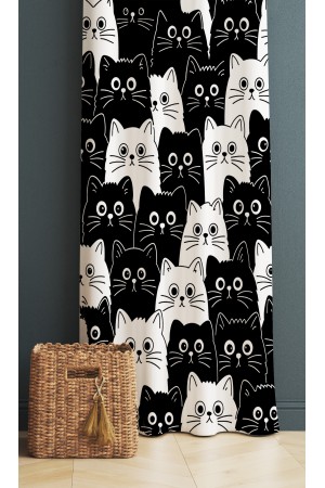 Siyah Beyaz Kediler Desenli Dijital Baskı Fon Perde 140x260cm Siyah Beyaz Kediler Desenli Dijital Baskı Fon Perde 140x260cm