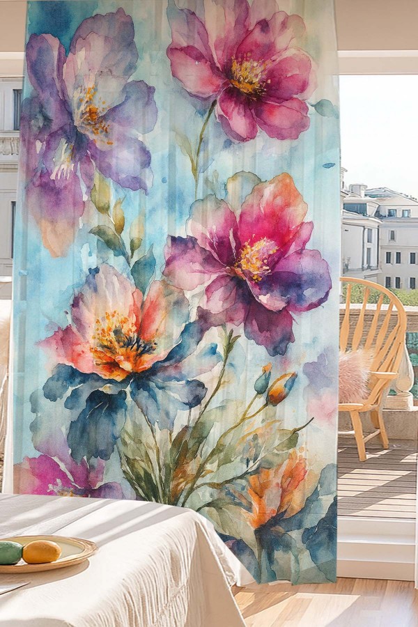 Suluboya Çiçek Desenli Dijital Baskı Fon Perde Salon Mutfak Yatak Odası 140x260cm Suluboya Çiçek Desenli Dijital Baskı Fon Perde Salon Mutfak Yatak Odası 140x260cm