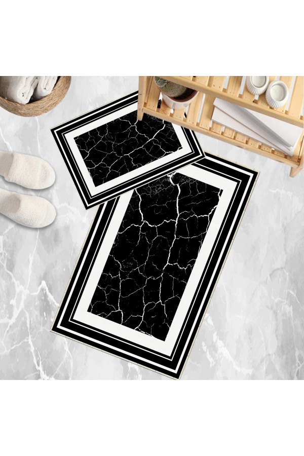 Gri Siyah Mermer Desenli 2 li Klozet Takımı Banyo Paspas Halısı Kaymaz Yıkanabilir Gri Siyah Mermer Desenli 2 li Klozet Takımı Banyo Paspas Halısı Kaymaz Yıkanabilir