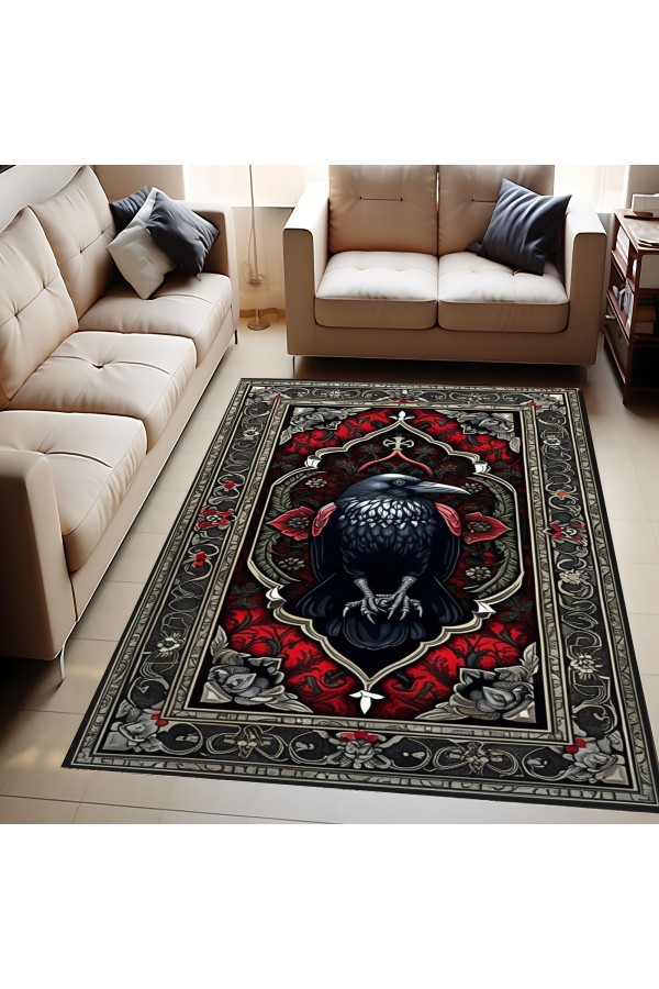 Gotik Karga Desenli Dokuma Şönil Kilim Halı Yıkanabilir Salon Oturma Odası Mutfak Halısı