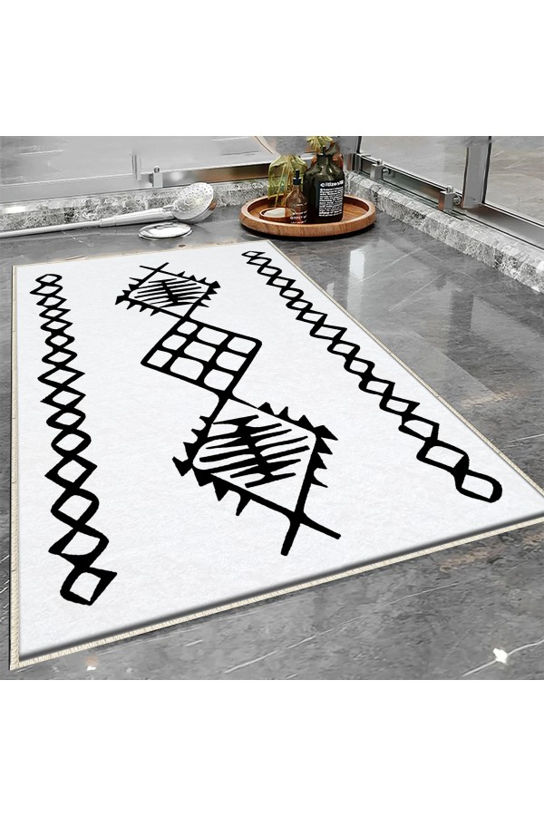 Turuncu Siyah Geometrik Desenli Tekli Banyo Paspas Halısı Kaymaz Yıkanabilir