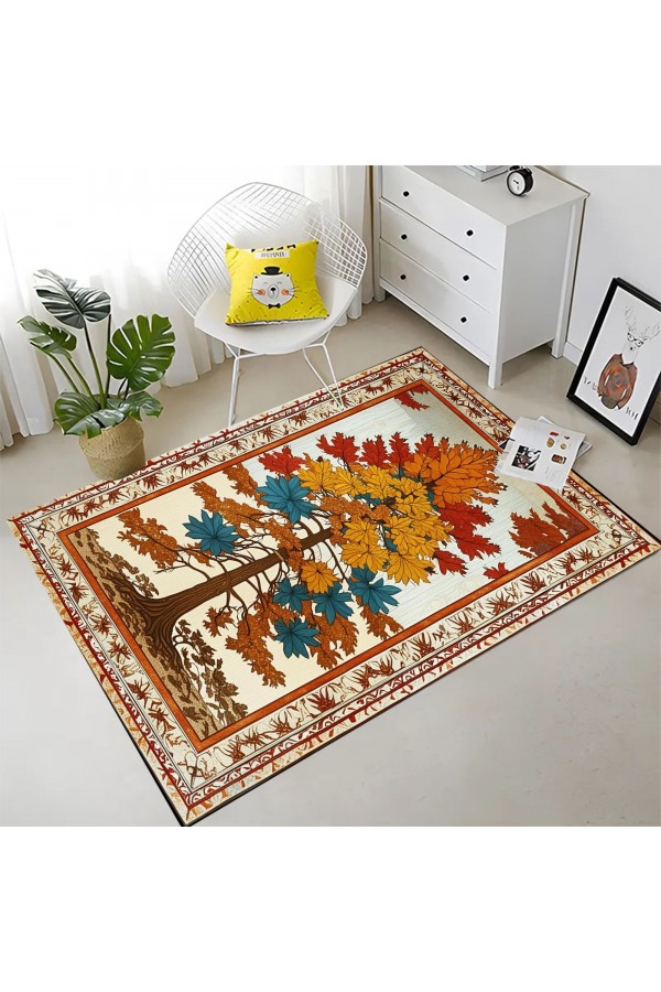 Sonbahar Ağaç Desenli Dokuma Şönil Kilim Halı Yıkanabilir Salon Oturma Odası Mutfak Halısı Sonbahar Ağaç Desenli Dokuma Şönil Kilim Halı Yıkanabilir Salon Oturma Odası Mutfak Halısı
