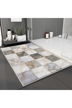 Gri Karo Mermer Desenli Tekli Banyo Paspas Halısı Kaymaz Yıkanabilir Gri Karo Mermer Desenli Tekli Banyo Paspas Halısı Kaymaz Yıkanabilir