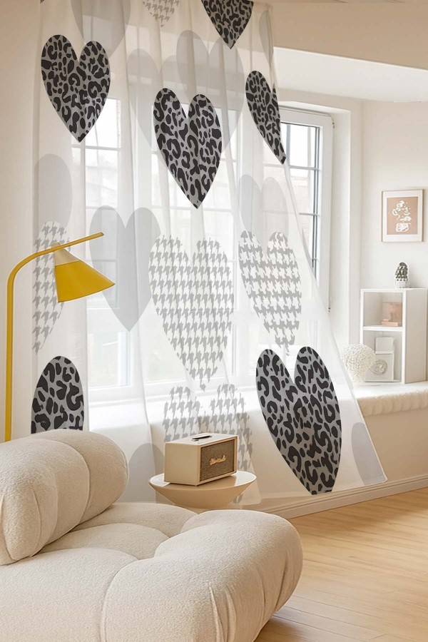 Gri Siyah Kalpler Desenli Dijital Baskı Fon Perde Salon Mutfak Yatak Odası 140x260cm Gri Siyah Kalpler Desenli Dijital Baskı Fon Perde Salon Mutfak Yatak Odası 140x260cm