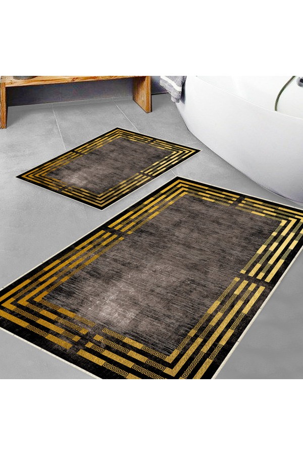 Geometrik Çizgi Desenli 2 li Klozet Takımı Banyo Paspas Halısı Kaymaz Yıkanabilir Geometrik Çizgi Desenli 2 li Klozet Takımı Banyo Paspas Halısı Kaymaz Yıkanabilir
