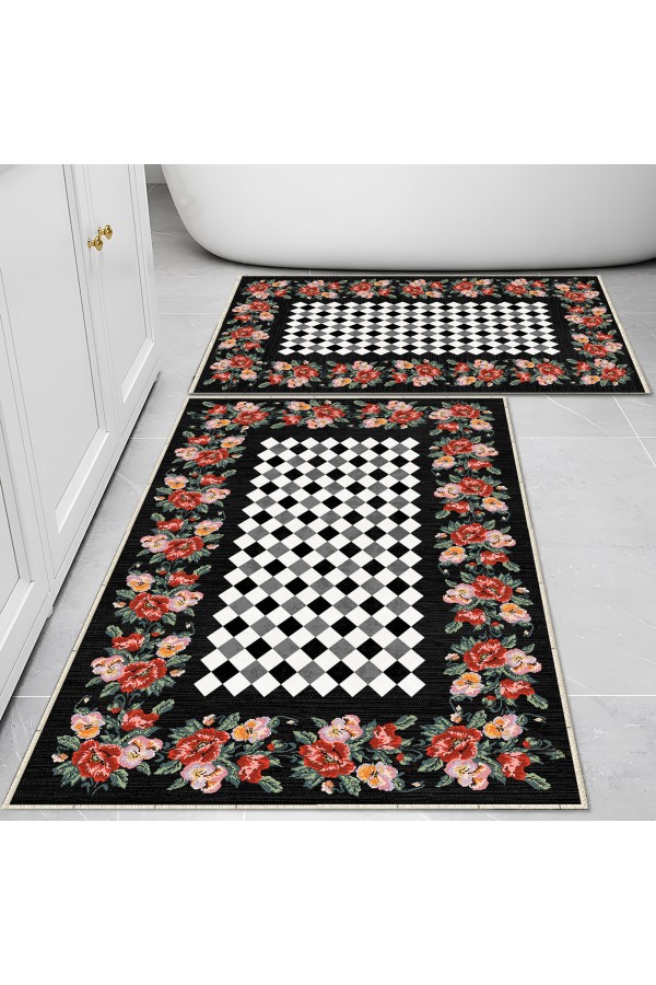 Retro Çiçekler Desenli 2 li Klozet Takımı Banyo Paspas Halısı Kaymaz Yıkanabilir Retro Çiçekler Desenli 2 li Klozet Takımı Banyo Paspas Halısı Kaymaz Yıkanabilir