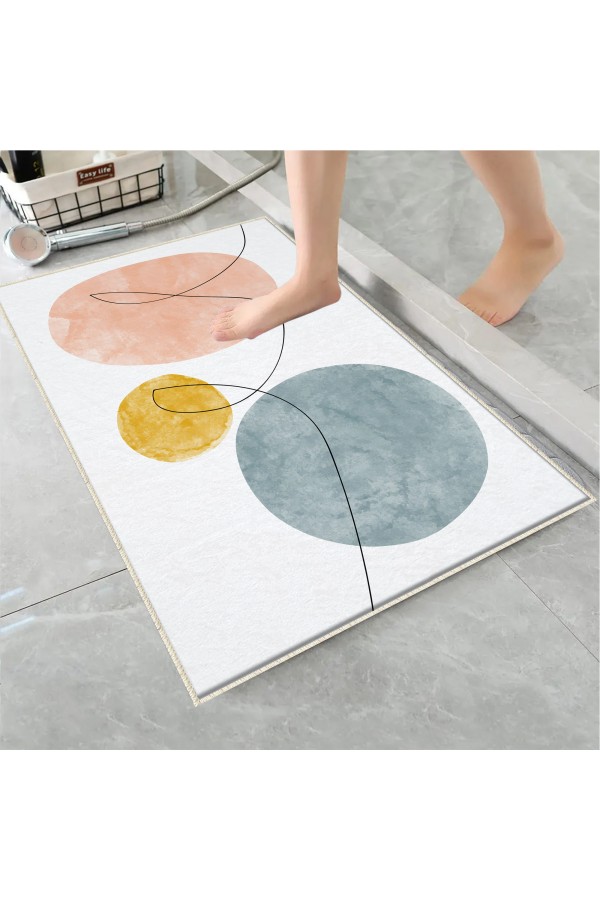 Renkli Minimal Desenli Tekli Banyo Paspas Halısı Kaymaz Yıkanabilir