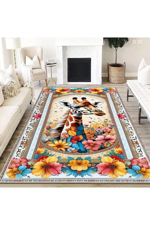 Zürafa Çiçek Desenli Dokuma Şönil Kilim Halı Yıkanabilir Salon Oturma Odası Mutfak Halısı Zürafa Çiçek Desenli Dokuma Şönil Kilim Halı Yıkanabilir Salon Oturma Odası Mutfak Halısı