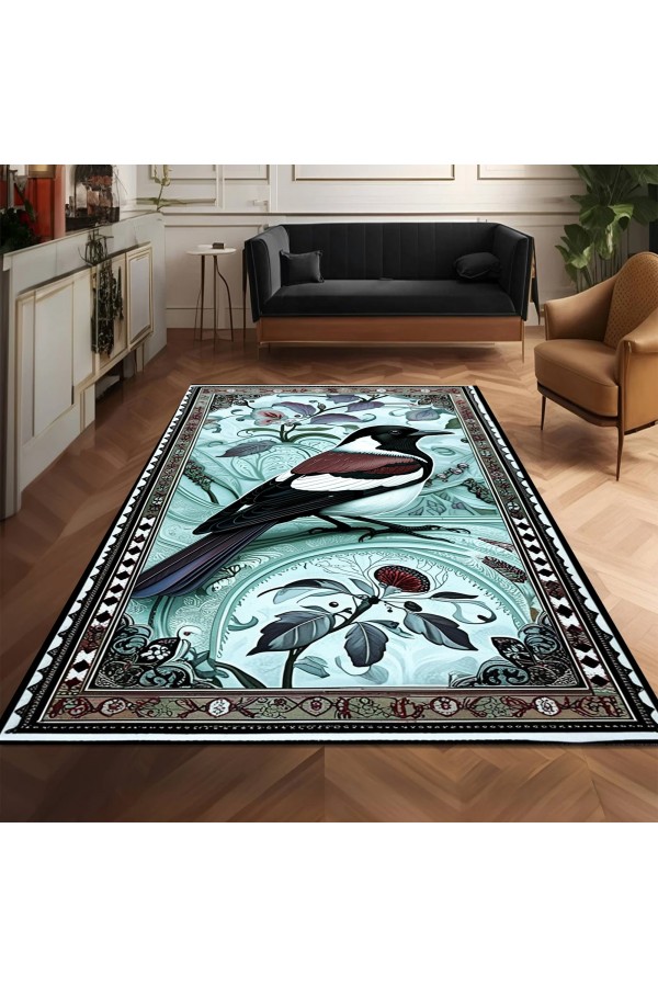 Kuş Desenli Dokuma Şönil Kilim Halı Yıkanabilir Salon Oturma Odası Mutfak Halısı
