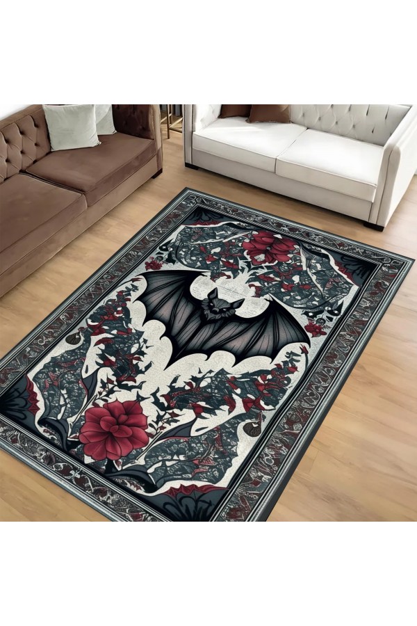 Gotik Yarasa Desenli Dokuma Şönil Kilim Halı Yıkanabilir Salon Oturma Odası Mutfak Halısı