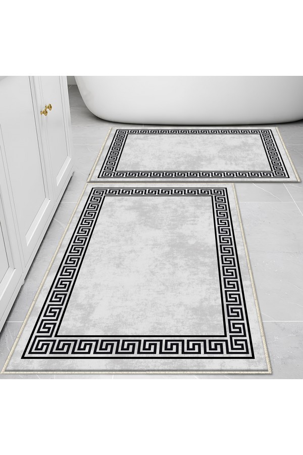 Gri Kilit Desenli 2 li Klozet Takımı Banyo Paspas Halısı Kaymaz Yıkanabilir Gri Kilit Desenli 2 li Klozet Takımı Banyo Paspas Halısı Kaymaz Yıkanabilir