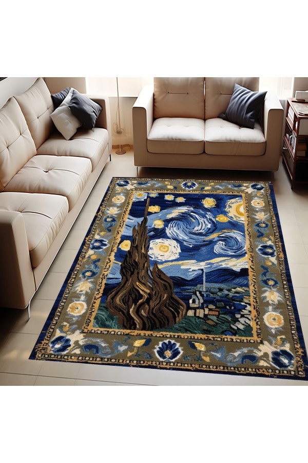 Van Gogh Yıldızlı Geceler Tablo Desenli Dokuma Şönil Kilim Halı Yıkanabilir Salon Oturma Odası Mutfak Halısı Van Gogh Yıldızlı Geceler Tablo Desenli Dokuma Şönil Kilim Halı Yıkanabilir Salon Oturma Odası Mutfak Halısı