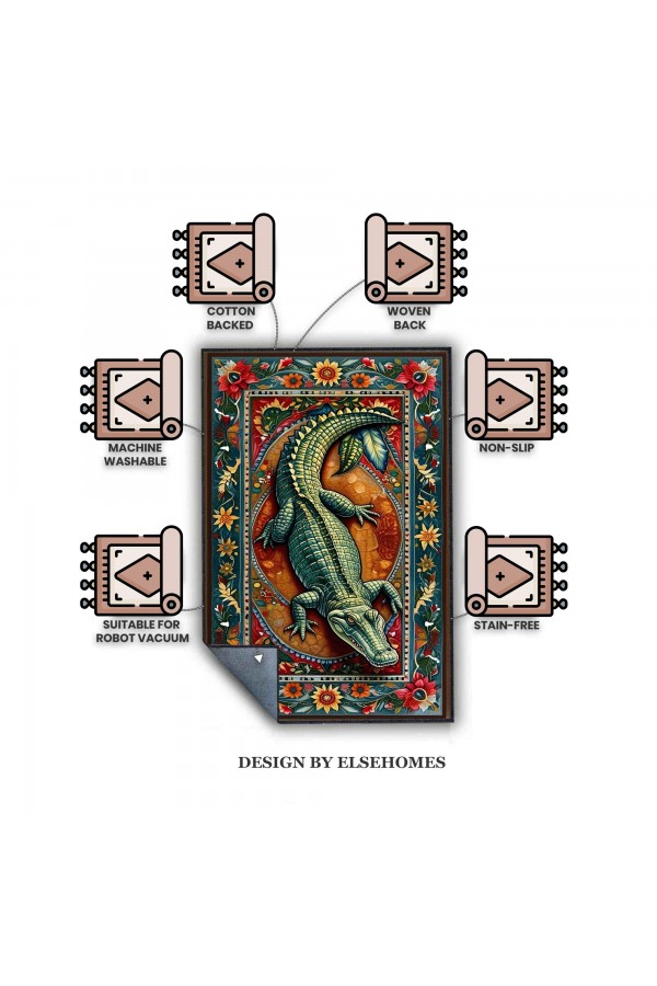 Timsah Desenli Dokuma Şönil Kilim Halı Yıkanabilir Salon Oturma Odası Mutfak Halısı