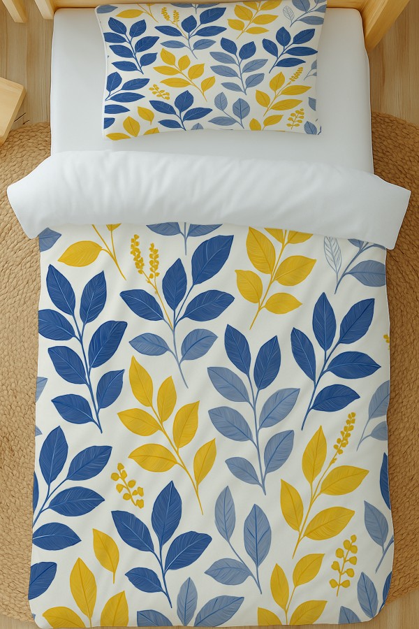 Sarı Lacivert Çiçek Desenli Pamuk Saten Tek Kişilik Nevresim Takımı 160x220cm Sarı Lacivert Çiçek Desenli Pamuk Saten Tek Kişilik Nevresim Takımı 160x220cm