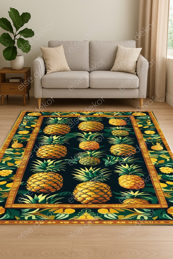 Ananas Meyve Desenli Makinede Yıkanabilir Dokuma Şönil Halı Bohem Eskitme Vintage Oda Mutfak Halısı Ananas Meyve Desenli Makinede Yıkanabilir Dokuma Şönil Halı Bohem Eskitme Vintage Oda Mutfak Halısı