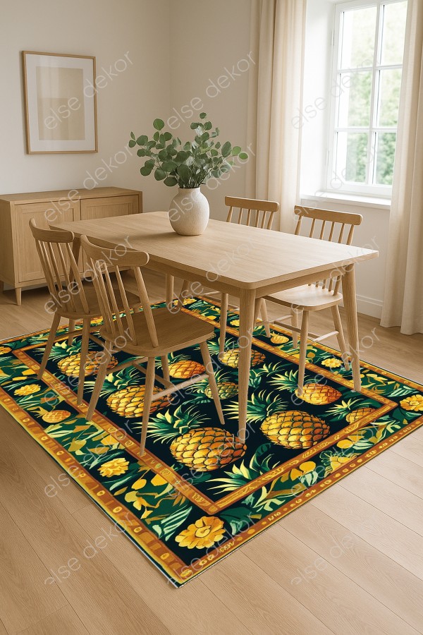 Ananas Meyve Desenli Makinede Yıkanabilir Dokuma Şönil Halı Bohem Eskitme Vintage Oda Mutfak Halısı Ananas Meyve Desenli Makinede Yıkanabilir Dokuma Şönil Halı Bohem Eskitme Vintage Oda Mutfak Halısı