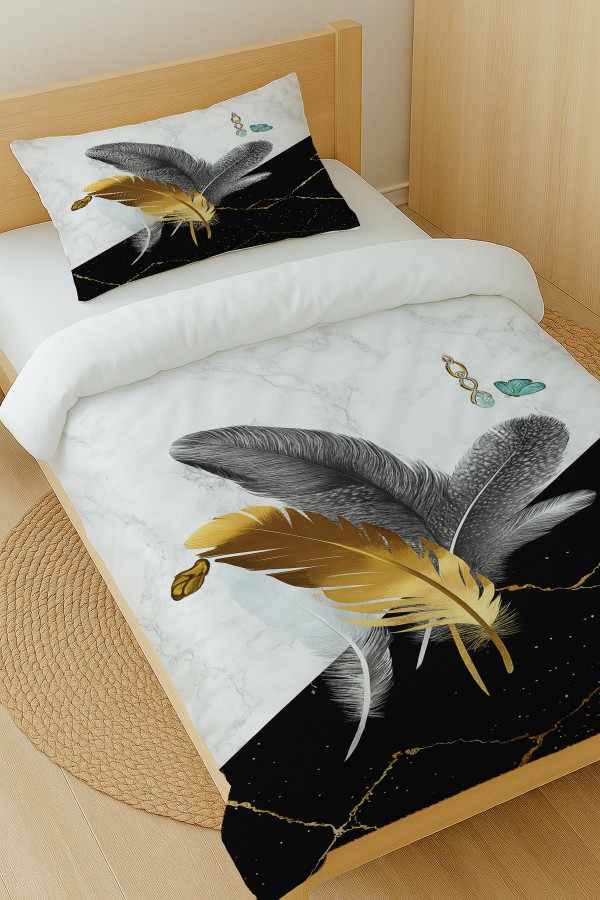 Renkli Tüyler Desenli Pamuk Saten Tek Kişilik Nevresim Takımı 160x220cm Renkli Tüyler Desenli Pamuk Saten Tek Kişilik Nevresim Takımı 160x220cm