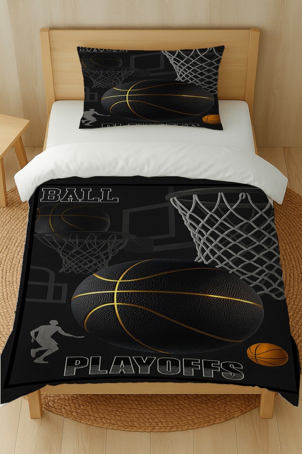 Basketbol Desenli Pamuk Saten Tek Kişilik Nevresim Takımı 160x220cm Basketbol Desenli Pamuk Saten Tek Kişilik Nevresim Takımı 160x220cm