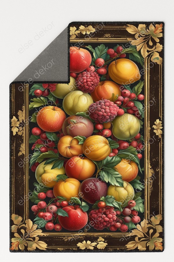 Tropik Meyveler Desenli Makinede Yıkanabilir Dokuma Şönil Halı Bohem Eskitme Vintage Mutfak Halısı Tropik Meyveler Desenli Makinede Yıkanabilir Dokuma Şönil Halı Bohem Eskitme Vintage Mutfak Halısı