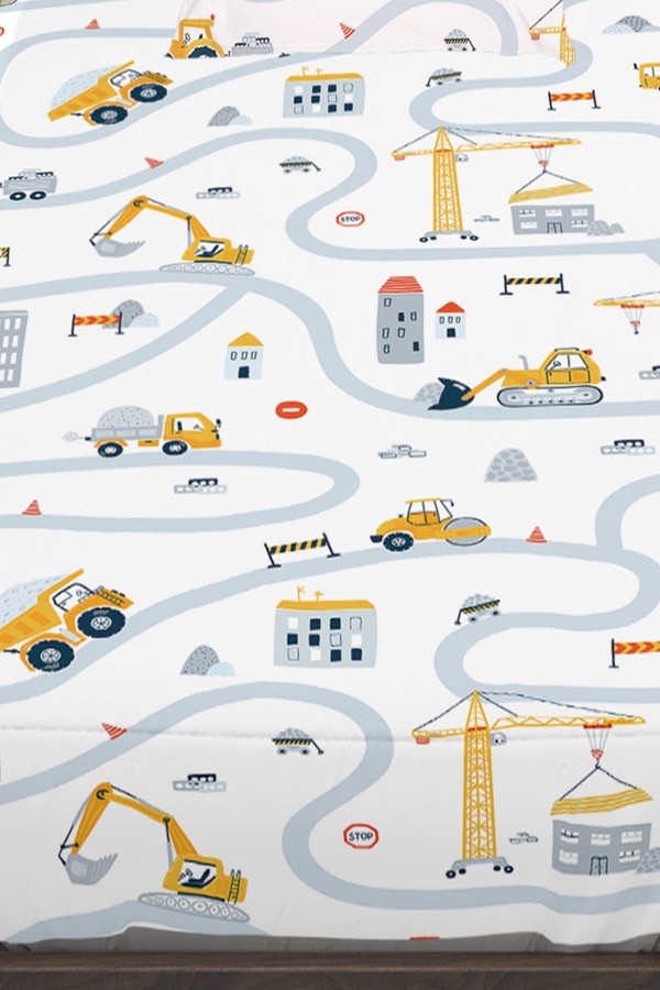 İnşaat İş Makineleri Desenli Erkek Çocuk Tek Kişilik Yastıklı Çarşaf Takımı 100x200 cm İnşaat İş Makineleri Desenli Erkek Çocuk Tek Kişilik Yastıklı Çarşaf Takımı 100x200 cm