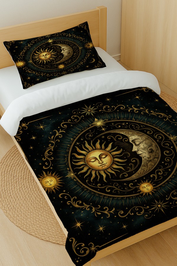 Ay Güneş Astronoloji Desenli Pamuk Saten Tek Kişilik Nevresim Takımı 160x220cm Ay Güneş Astronoloji Desenli Pamuk Saten Tek Kişilik Nevresim Takımı 160x220cm