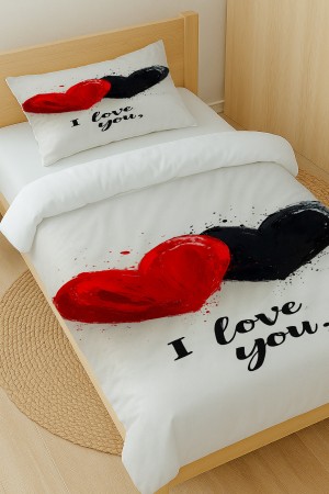 Love You Kalpler Desenli Pamuk Saten Tek Kişilik Nevresim Takımı 160x220cm Love You Kalpler Desenli Pamuk Saten Tek Kişilik Nevresim Takımı 160x220cm