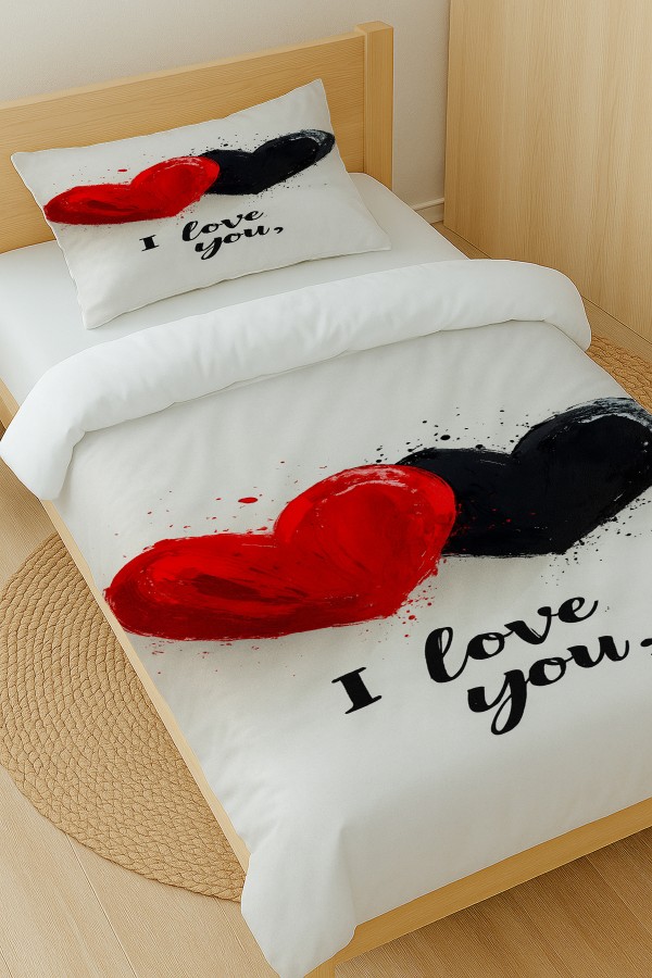 Love You Kalpler Desenli Pamuk Saten Tek Kişilik Nevresim Takımı 160x220cm Love You Kalpler Desenli Pamuk Saten Tek Kişilik Nevresim Takımı 160x220cm