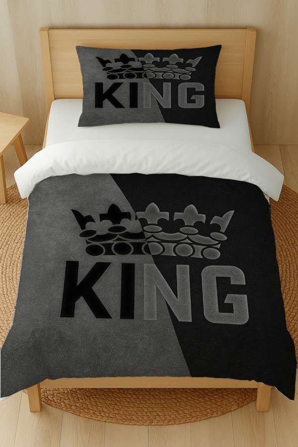 King Kral Gri Desenli Pamuk Saten Tek Kişilik Nevresim Takımı 160x220cm King Kral Gri Desenli Pamuk Saten Tek Kişilik Nevresim Takımı 160x220cm