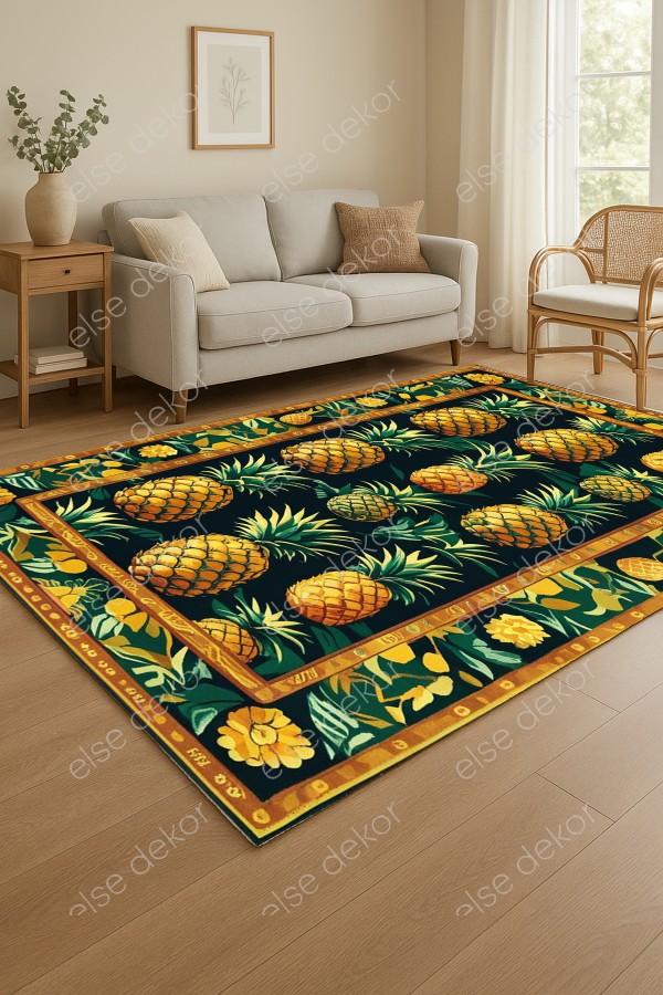 Ananas Meyve Desenli Makinede Yıkanabilir Dokuma Şönil Halı Bohem Eskitme Vintage Oda Mutfak Halısı Ananas Meyve Desenli Makinede Yıkanabilir Dokuma Şönil Halı Bohem Eskitme Vintage Oda Mutfak Halısı