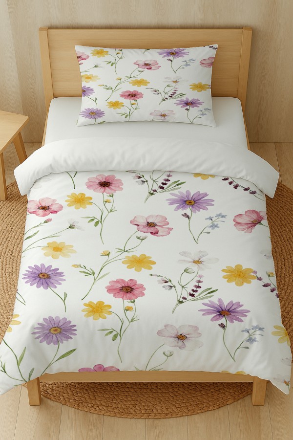 Renkli Bahar Çiçekleri Desenli Pamuk Saten Tek Kişilik Nevresim Takımı 160x220cm Renkli Bahar Çiçekleri Desenli Pamuk Saten Tek Kişilik Nevresim Takımı 160x220cm