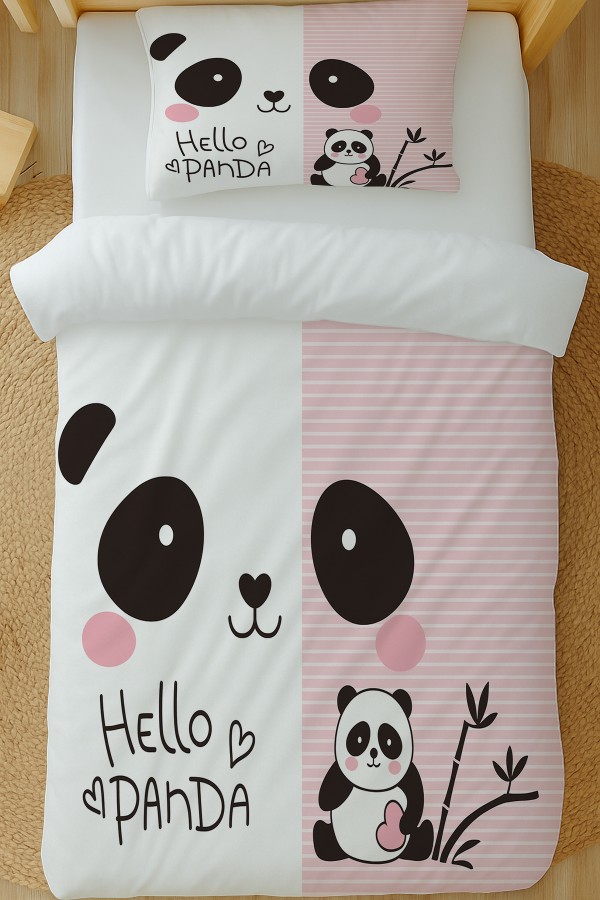 Sevimli Panda Desenli Pamuk Saten Tek Kişilik Nevresim Takımı 160x220cm Sevimli Panda Desenli Pamuk Saten Tek Kişilik Nevresim Takımı 160x220cm