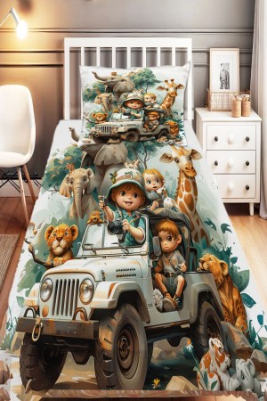 Afrika Orman Hayvanları Desenli Erkek Çocuk Dekoratif Baskılı Yatak Örtüsü Afrika Orman Hayvanları Desenli Erkek Çocuk Dekoratif Baskılı Yatak Örtüsü