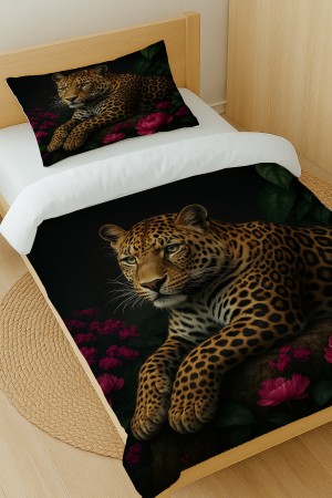 Leopar Gül Desenli Pamuk Saten Tek Kişilik Nevresim Takımı 160x220cm Leopar Gül Desenli Pamuk Saten Tek Kişilik Nevresim Takımı 160x220cm