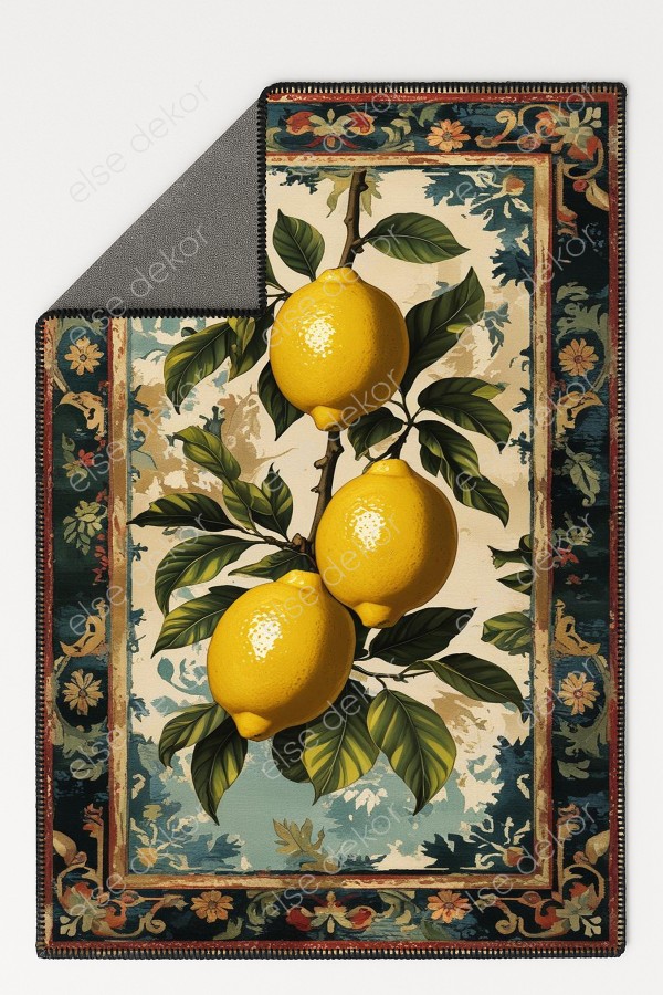 Limon Desenli Makinede Yıkanabilir Dokuma Şönil Halı Bohem Eskitme Vintage Oda Mutfak Halısı Limon Desenli Makinede Yıkanabilir Dokuma Şönil Halı Bohem Eskitme Vintage Oda Mutfak Halısı