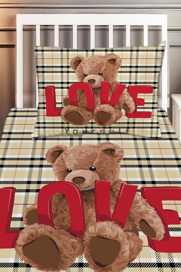 Love Ayı Teddy Desenli Kız Çocuk Dekoratif Baskılı Yatak Örtüsü Love Ayı Teddy Desenli Kız Çocuk Dekoratif Baskılı Yatak Örtüsü