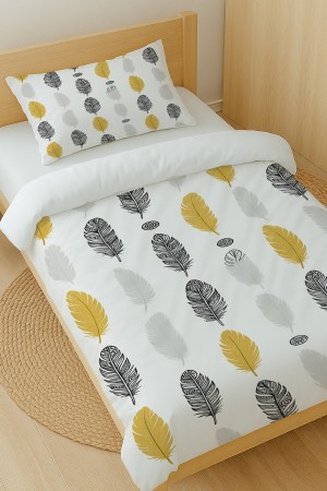 Sarı Gri Etnik Tüyler Desenli Pamuk Saten Tek Kişilik Nevresim Takımı 160x220cm Sarı Gri Etnik Tüyler Desenli Pamuk Saten Tek Kişilik Nevresim Takımı 160x220cm