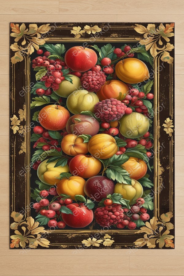 Tropik Meyveler Desenli Makinede Yıkanabilir Dokuma Şönil Halı Bohem Eskitme Vintage Mutfak Halısı Tropik Meyveler Desenli Makinede Yıkanabilir Dokuma Şönil Halı Bohem Eskitme Vintage Mutfak Halısı