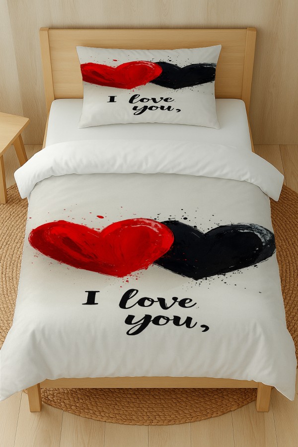 Love You Kalpler Desenli Pamuk Saten Tek Kişilik Nevresim Takımı 160x220cm Love You Kalpler Desenli Pamuk Saten Tek Kişilik Nevresim Takımı 160x220cm
