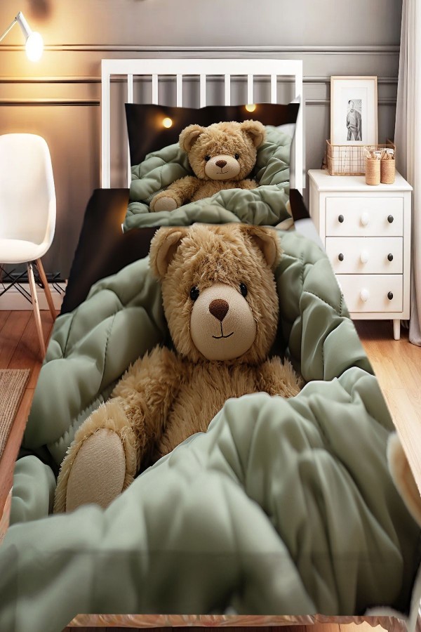 Oyuncak Ayı Teddy Desenli Kız Çocuk Dekoratif Baskılı Yatak Örtüsü Oyuncak Ayı Teddy Desenli Kız Çocuk Dekoratif Baskılı Yatak Örtüsü