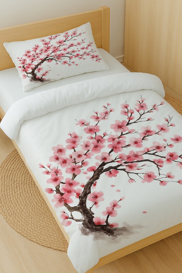 Sakura Pembe Çiçekli Ağaç Desenli Pamuk Saten Tek Kişilik Nevresim Takımı 160x220cm Sakura Pembe Çiçekli Ağaç Desenli Pamuk Saten Tek Kişilik Nevresim Takımı 160x220cm