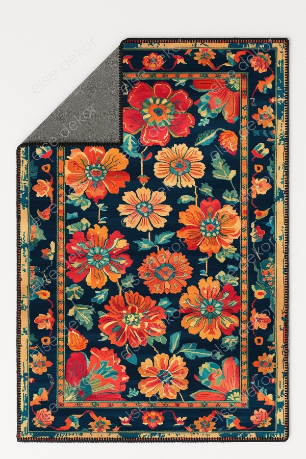 Renkli Çiçekler Desenli Makinede Yıkanabilir Dokuma Şönil Halı Bohem Eskitme Vintage Mutfak Halısı Renkli Çiçekler Desenli Makinede Yıkanabilir Dokuma Şönil Halı Bohem Eskitme Vintage Mutfak Halısı