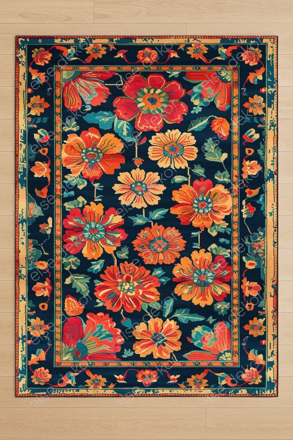 Renkli Çiçekler Desenli Makinede Yıkanabilir Dokuma Şönil Halı Bohem Eskitme Vintage Mutfak Halısı Renkli Çiçekler Desenli Makinede Yıkanabilir Dokuma Şönil Halı Bohem Eskitme Vintage Mutfak Halısı