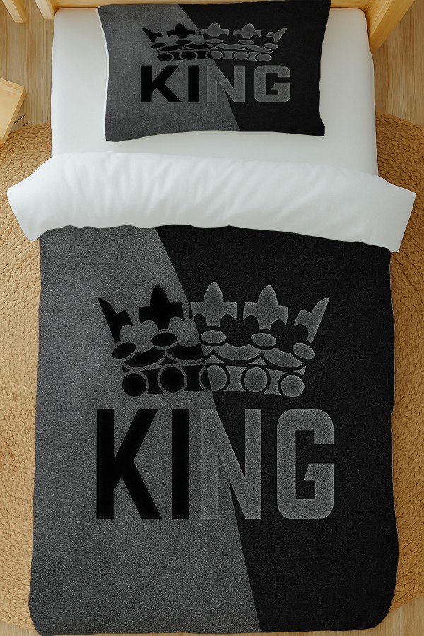 King Kral Gri Desenli Pamuk Saten Tek Kişilik Nevresim Takımı 160x220cm King Kral Gri Desenli Pamuk Saten Tek Kişilik Nevresim Takımı 160x220cm