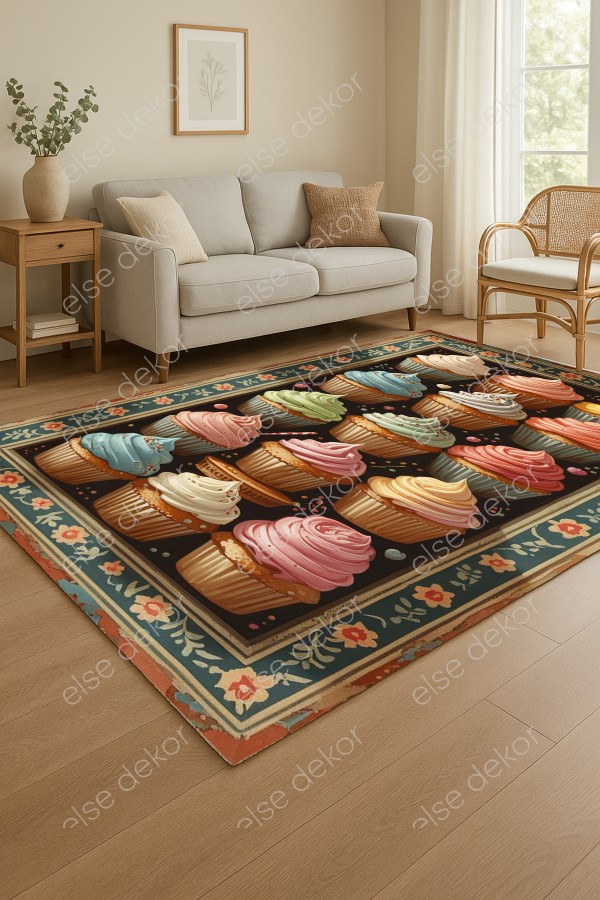 Renkli Küp Kekler Desenli Makinede Yıkanabilir Dokuma Şönil Halı Bohem Eskitme Vintage Mutfak Halısı Renkli Küp Kekler Desenli Makinede Yıkanabilir Dokuma Şönil Halı Bohem Eskitme Vintage Mutfak Halısı